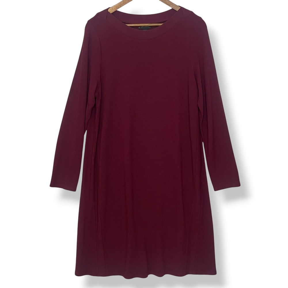 J. Jill Dress L Burgundy Wearever Collection Ribbed Long Sleeve Knit Stretch